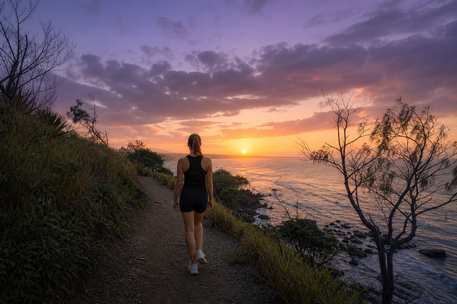 Person enjoying daily movement along a coastal path representing Expellingphskele activity integration